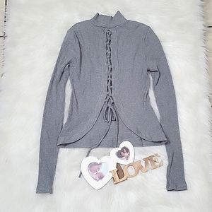 Mustard seed Women gray neck lace up top